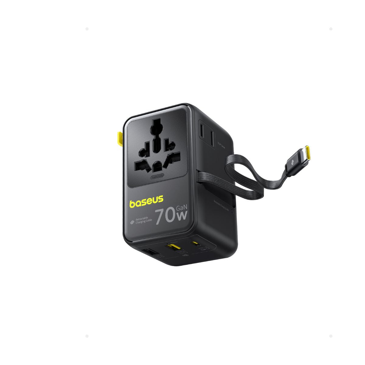 محول سفر عالمي بيسوس إنركور CG11 بقوة 70 واط مع كابل USB-C قابل للسحب
