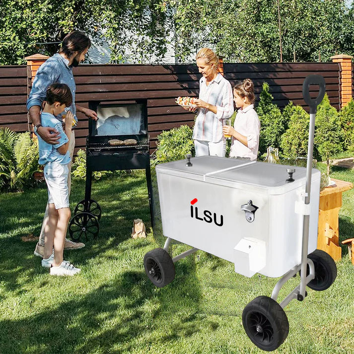 ILSU صندوق وعربة تبريد متحرك بسعة 73 لتر بعجلات كبيرة من