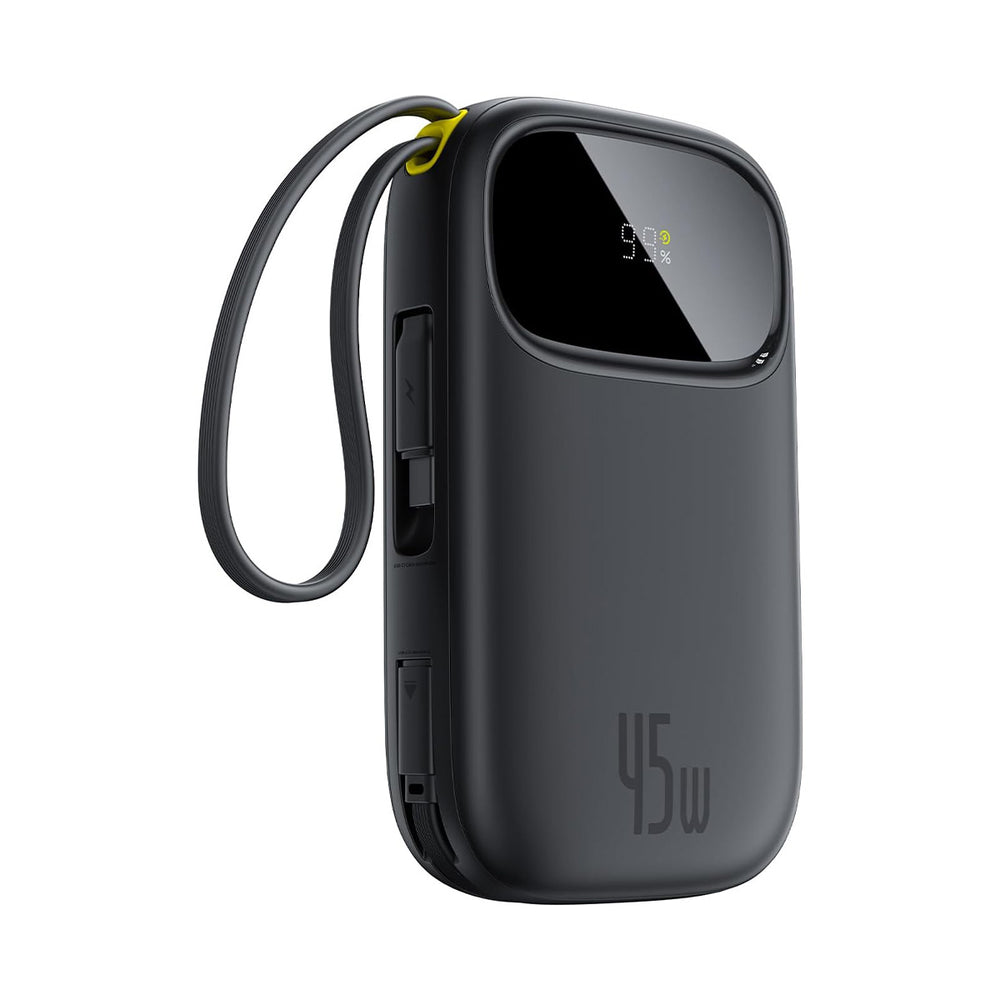 باور بانك بيسوس إنرفيل FC31 كيوباو 3 بسعة 10000 مللي أمبير 45 واط مع كابلي USB-C – أسود