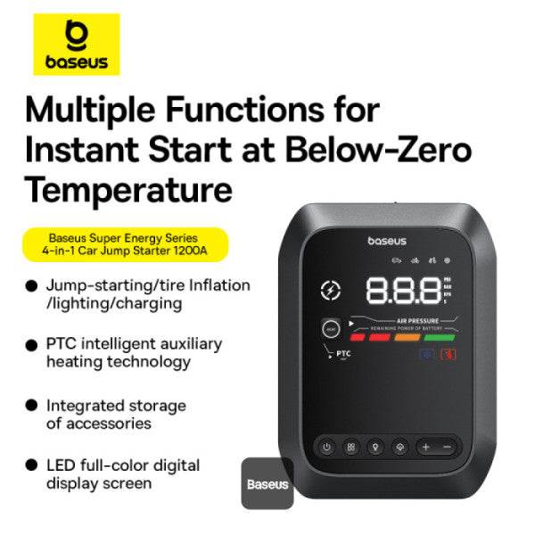 مشغل سيارة 4 في 1 بيسوس سوبر إنيرجي 1200A – أسود