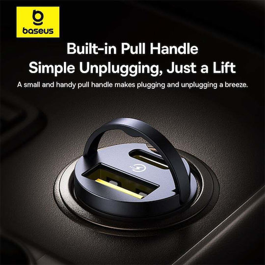 شاحن سيارة صغير بيسوس تايني ستار 30 واط (U+C) – أسود