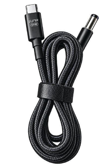 Luma Braided USB Type C 3.1 PD to 5.5mm Barrel Jack Cable - 12V 5A Output 1.2m 100W with E-Mark - Black