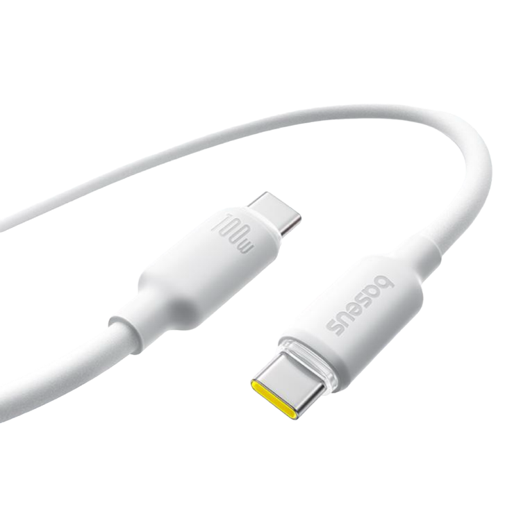 كابل شحن سريع بيسوس من السيليكون الرغوي USB-C إلى USB-C بقوة 100 واط (1 متر) – أبيض
