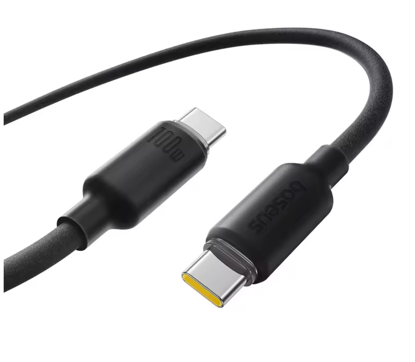 كابل شحن سريع بيسوس من السيليكون الرغوي USB-C إلى USB-C بقوة 100 واط (1 متر) – أسود