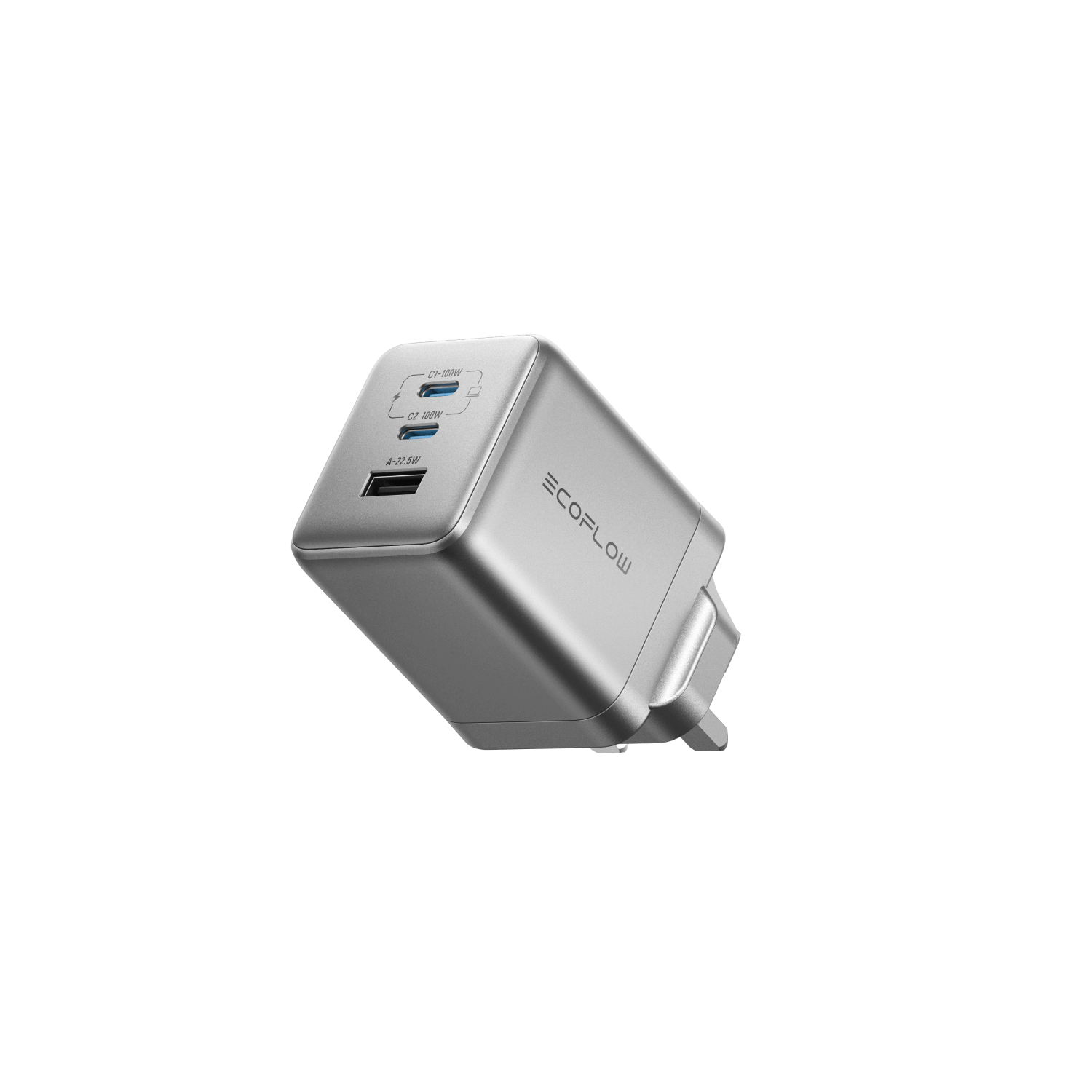 EcoFlow RAPID Pro Charger (100W, 3 Ports, GaN) - Silver