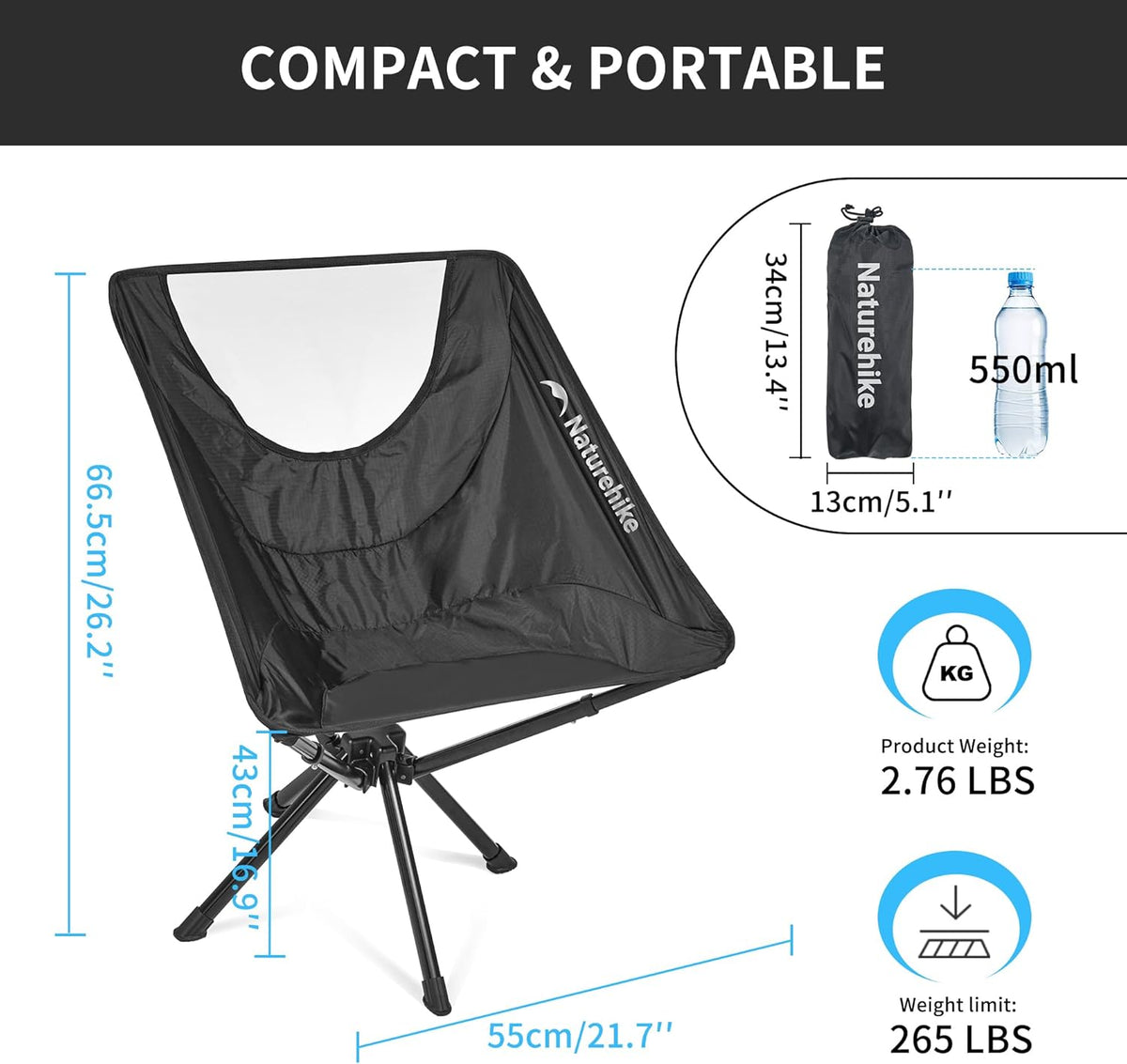 Naturehike Starmoon L03 Quick-Opening Moon Chair - Black