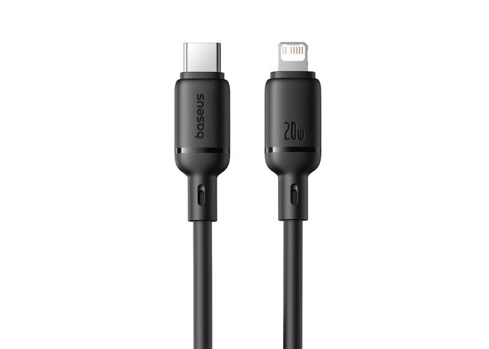 كابل شحن سريع بيسوس سيلكي 1 متر (USB-C إلى Lightning) بقوة 20 واط – أسود