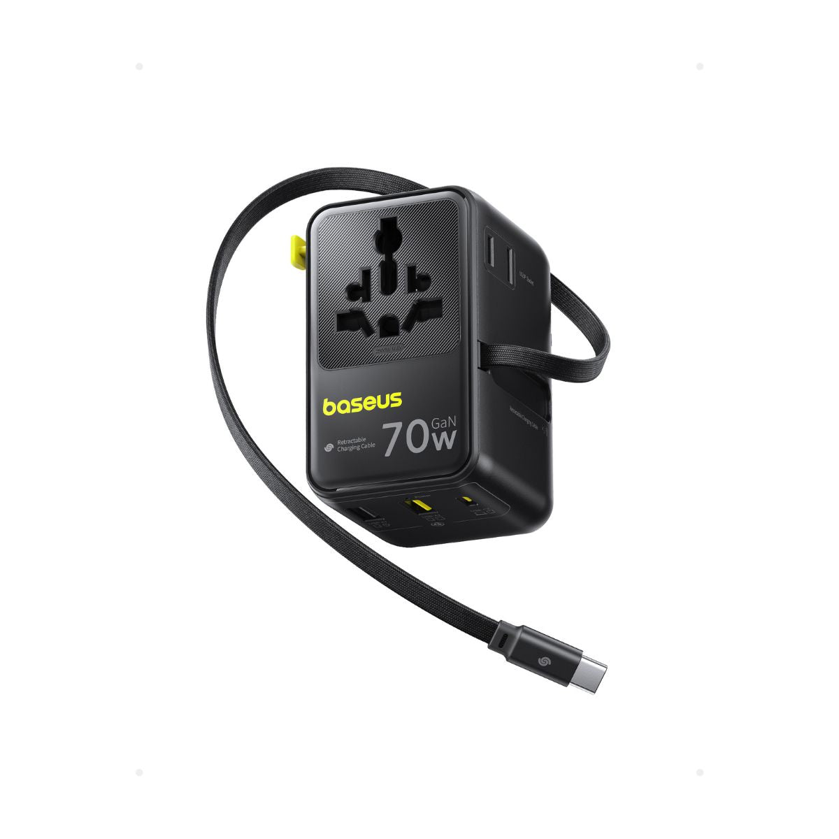 محول سفر عالمي بيسوس إنركور CG11 بقوة 70 واط مع كابل USB-C قابل للسحب