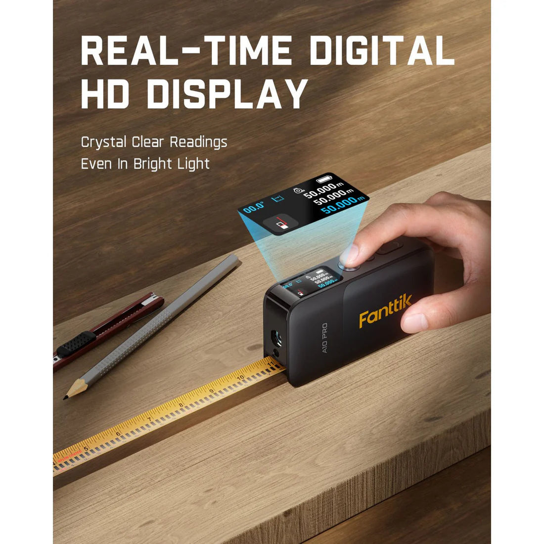 جهاز قياس Fanttik A10 Pro – متر ليزر + شريط قياس 2×1 بدقة عالية