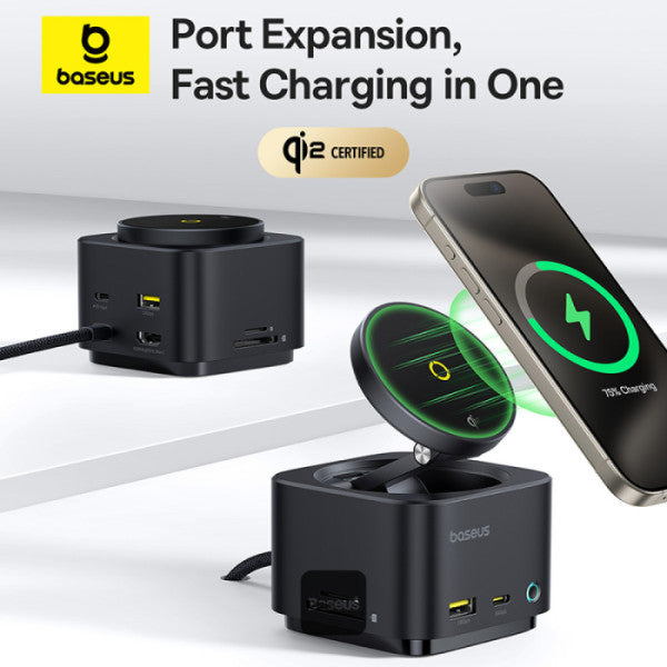 موزع شحن مغناطيسي بيسوس ماج برو II 7 في 1 بقوة 15 واط – أسود