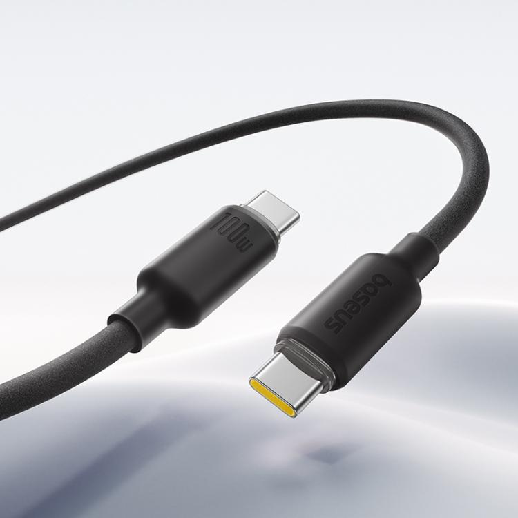كابل شحن سريع بيسوس من السيليكون الرغوي USB-C إلى USB-C بقوة 100 واط (1 متر) – أسود