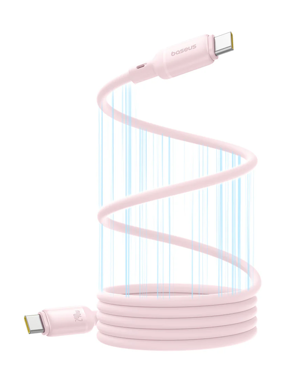 كابل بيسوس بيكو جو المغناطيسي القابل للف الذاتي USB-C إلى USB-C بقوة 240 واط – وردي