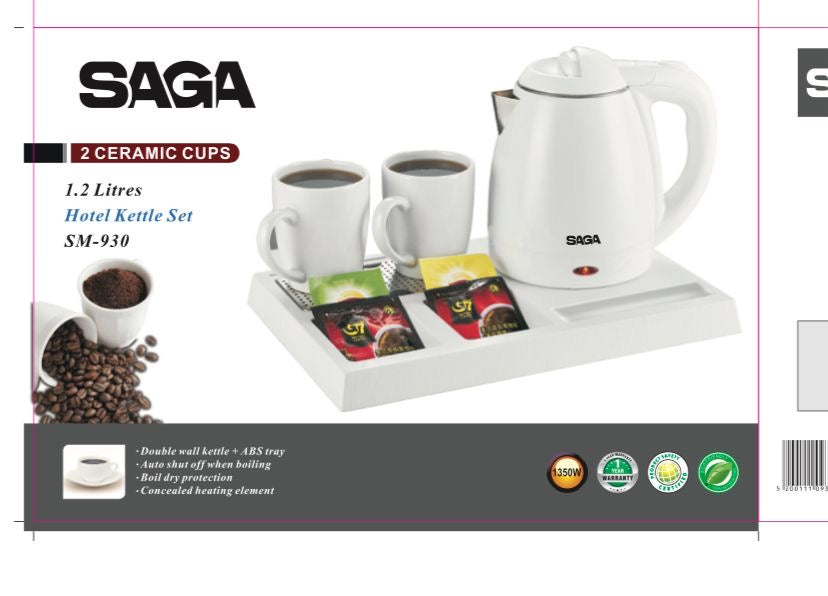 طقم غلاية الفنادق من الستانلس ستيل بسعة 1.2 لتر SAGA