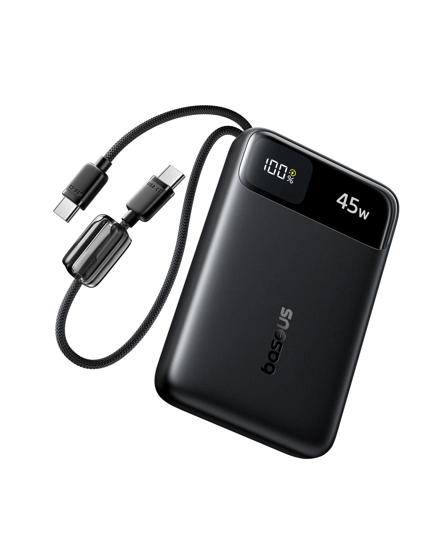 Baseus EnerFill FC11 Digital Display Power Bank with Dual Built-in USB-C Cables  10000mAh 45W - Cosmic Black