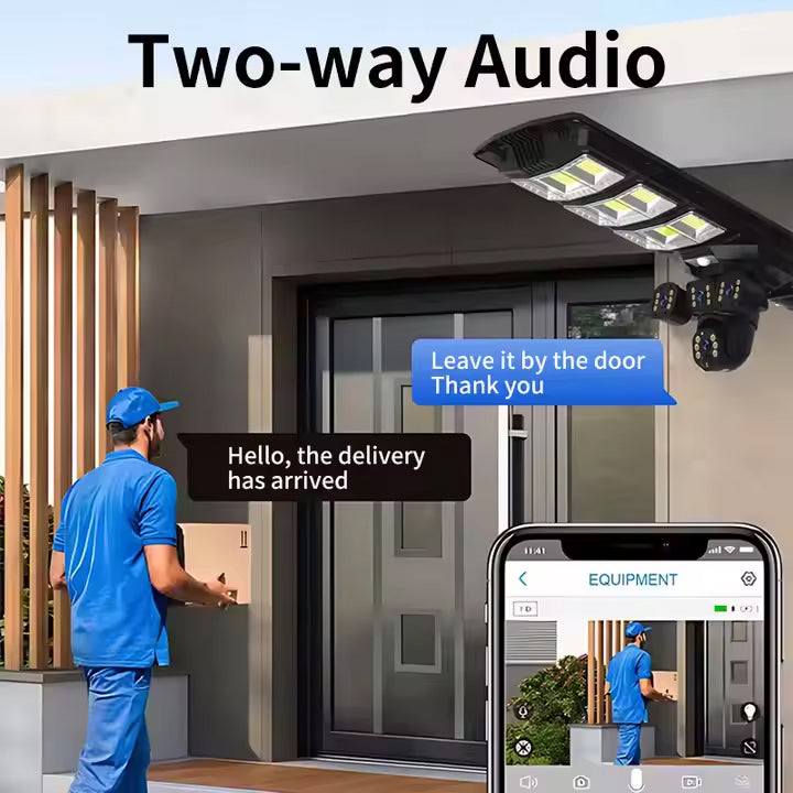 كاميرا مراقبة 4k مع إضاءة على الطاقة الشمسية