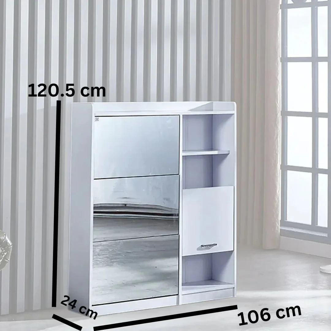 خزانة تخزين أحذية خشبية مع مرآة ومقعد قابل للطي