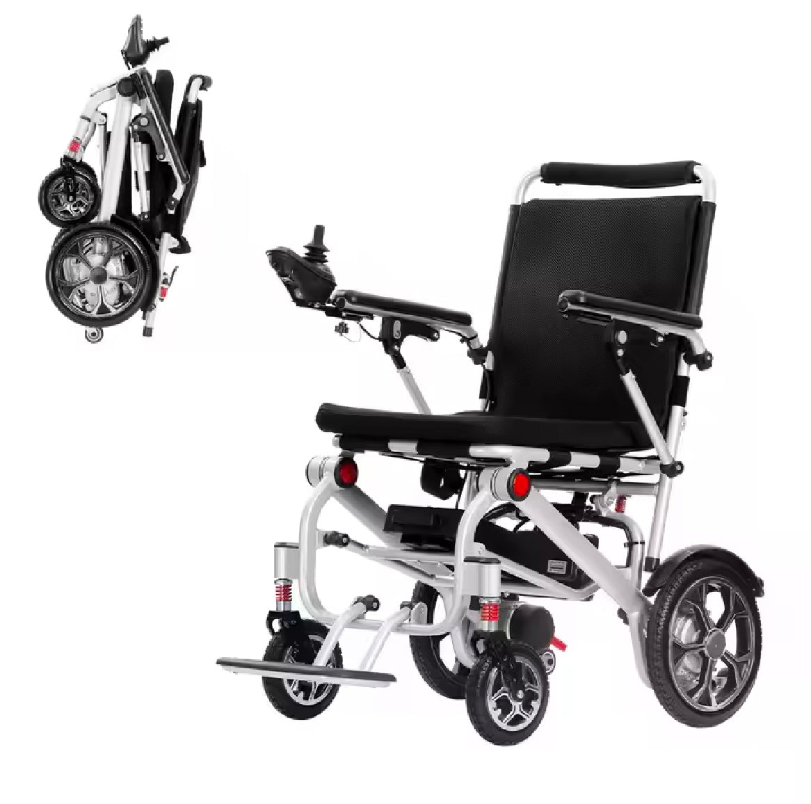 كرسي متحرك كهربائي خفيف الوزن وقابل للطي بمحركين – حمولة حتى 130 كجم
