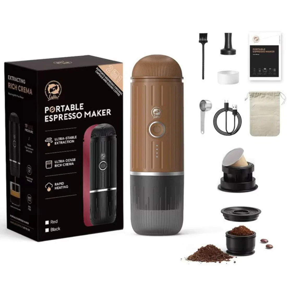 ماكينة قهوة إسبريسو محمولة 2-في-1 ICafilas – مع تسخين مدمج