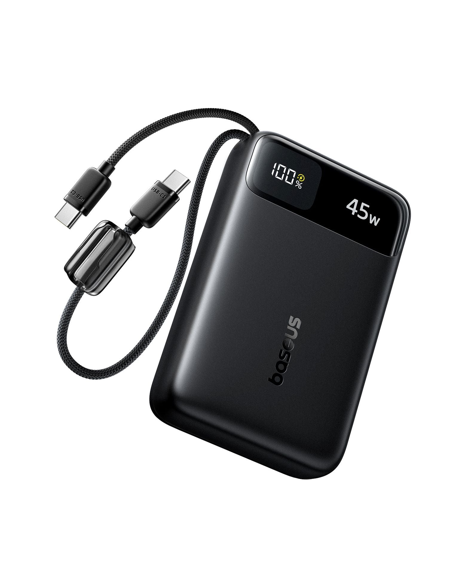 Baseus EnerFill FC11 Digital Display Power Bank with Dual Built-in USB-C Cables  20000mAh 45W - Cosmic Black