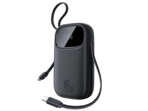 باور بانك بيسوس إنرفيل FC31 كيوباو 3 بسعة 10000 مللي أمبير 45 واط مع كابلي USB-C – أسود