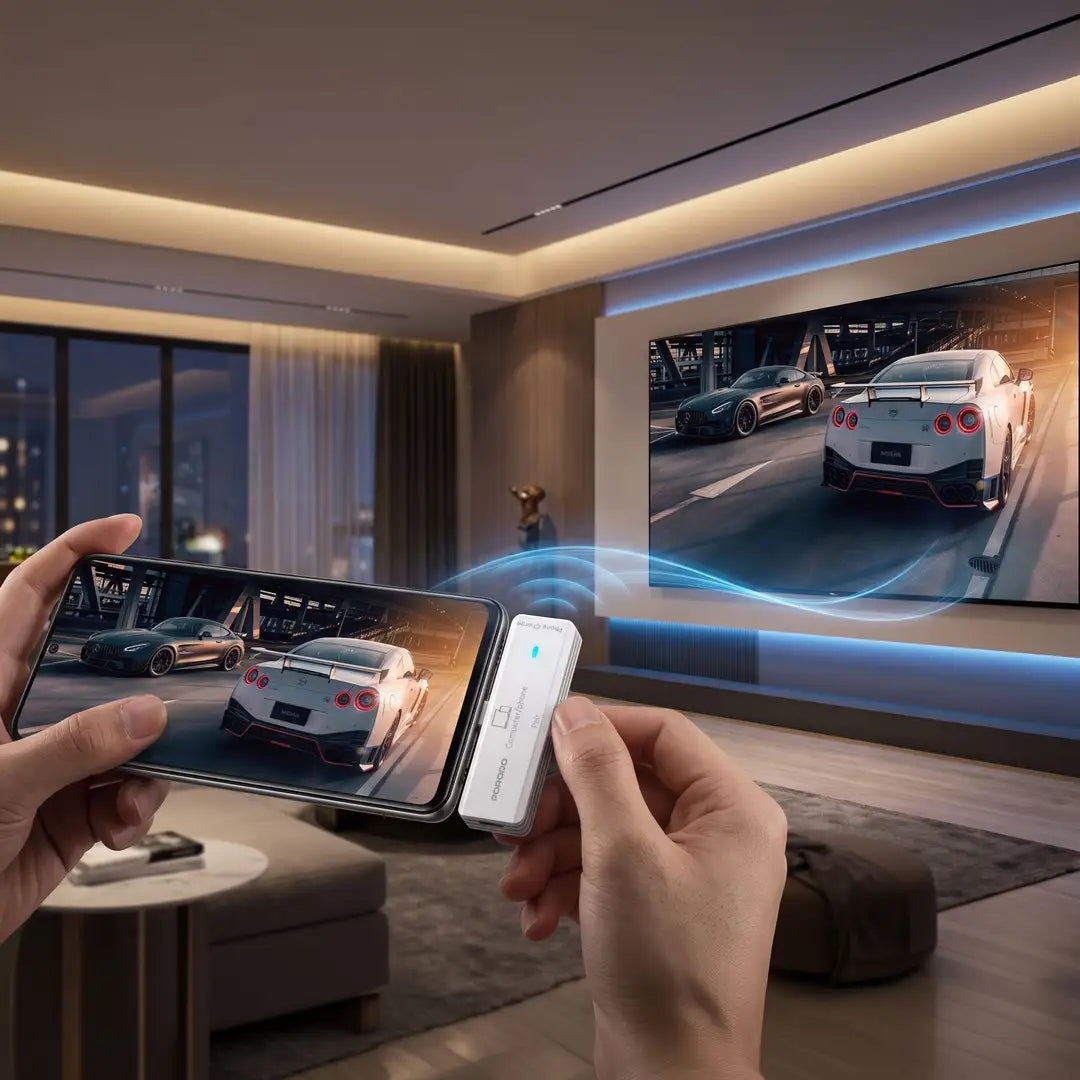 محوّل شاشة لاسلكي من USB-C إلى HDMI بدقة 1080p من Porodo Portana - أبيض